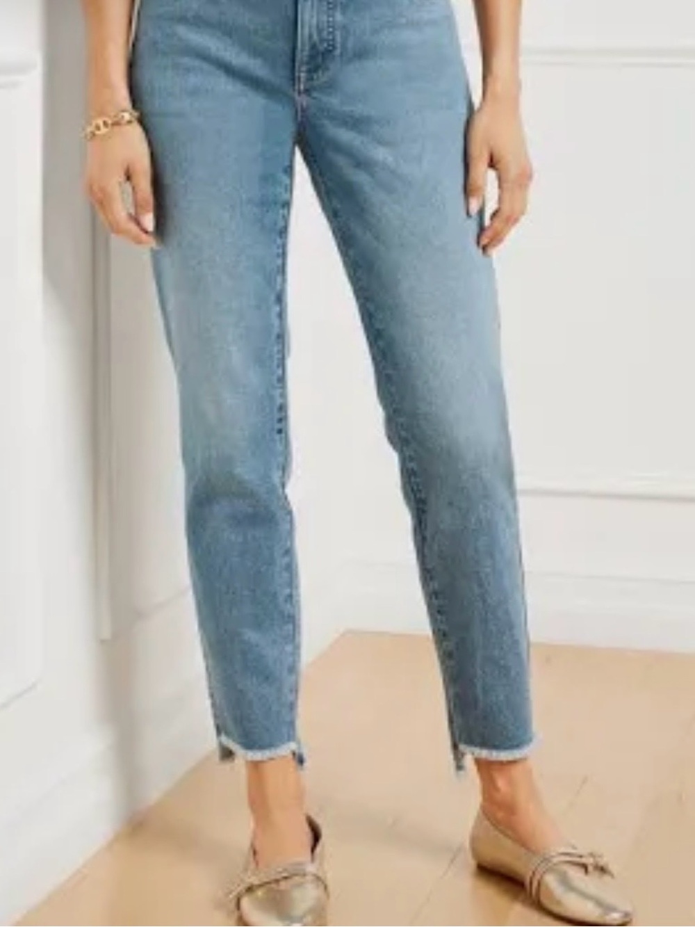 TALBOTS Casual Boho Slim Ankle Medium Blue Step Frayed Hem Straight Jeans 18W